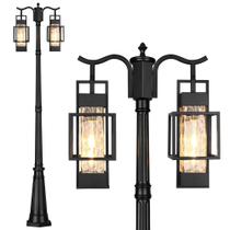 Poste de iluminação externo PARTPHONER de vidro metálico com fio de 2 cabeças