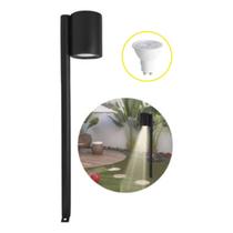 Poste de Jardim 40cm Tubo Cúpula Redondo Preto + Lâmpada Dicroica Mr16 Para Chácaras, Sítios e Condomínios