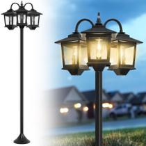 Poste de luz solar Joyoowild 185 cm, 3 cabeças, à prova dágua, branco quente