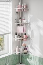 Poste de tensão Corner Shower Caddy ESSEME ajustável de 4 camadas