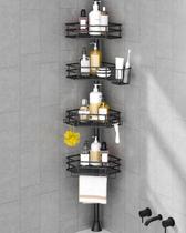 Poste de tensão Corner Shower Caddy SEIRIONE 4 camadas preto