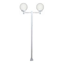 Poste Luminária Dupla Globo P Braço Reto Jardim Branco 300cm