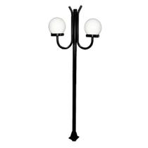 Poste Luminária Globo g Duplo Braço Curvo 300cm Preto Ouro Minas