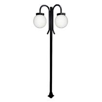 Poste Luminária Globo P Duplo Braço Curvo Baixo Preto 300cm