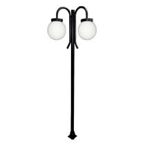 Poste Luminária Globo P Duplo Braço Curvo Baixo Preto 300cm
