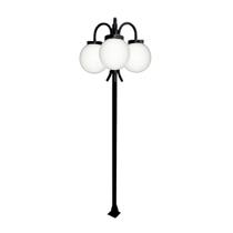 Poste Luminária Globo P Triplo Braço Curvo Baixo Preto 200cm
