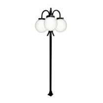 Poste Luminária Globo P Triplo Braço Curvo Baixo Preto 300Cm