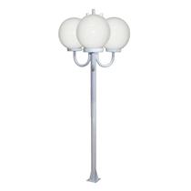 Poste Luminária Globo P Triplo Braço Curvo Cima Branco 200cm