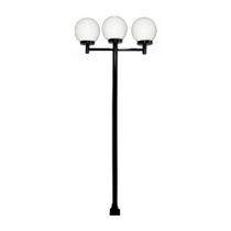 Poste Luminária Triplo Globo Braço Reto Jardim 300cm Preto Ouro Minas