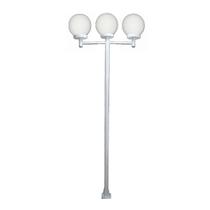 Poste Luminária Triplo Globo P Braço Reto Jardim Branco 3mt
