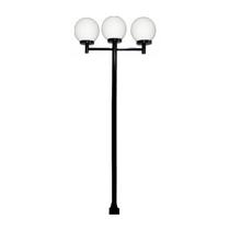 Poste Luminária Triplo Globo P Braço Reto Jardim Preto 300cm
