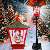 Poste Natalino com Neve Iluminado Musical Grande 185 cm Lanterna de Natal com Carrossel Giratório Bivolt Casa Jardim Hall