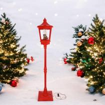 Poste Natalino Musical com Luzes LED, Neve Artificial e Canções de Natal - 1,85m Bivolt