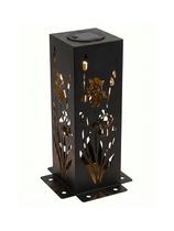 Poste Solar Floreado em Metal 10x10x30cm Preto