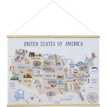 Pôster Bon et Beau bordado com mapa dos EUA 81x61cm com cabide de madeira