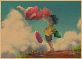 Pôster com pintura em papel Ponyo Vintage Anime 29.7x42cm Pôster com pintura em papel Ponyo Vintage Anime 29.7x42cm