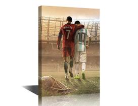 Pôster de pintura em tela com decoração de parede emoldurada Cristiano Ronaldo e Messi