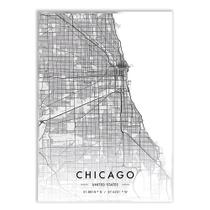 Poster Decorativo Chicago Estados Unidos Mapa Pb Viagem Decoração