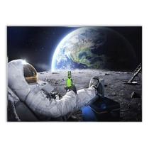 Poster Decorativo Engraçado Astronauta Tomando Cerveja Na Lua