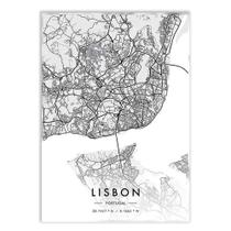 Poster Decorativo Lisboa Portugal Mapa Pb Viagem Decoração