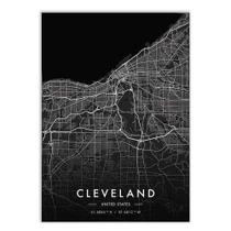 Poster Decorativo Mapa Cleveland Ohio Eua Black Decoração