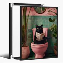 Pôster Funny Bathroom Black Cat Lendo Jornal 40x60cm