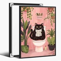 Pôster Funny Black Cat Bathroom Wall Art 40x60cm com moldura preta