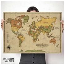 Pôster - Mapa-Múndi Antigo / Vintage A1 + 220 Pins Adesivos p/ Marcar suas Viagens (84x59cm) - Viagema