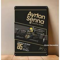 Pôster Metálico Ayrton Senna 1985 Estoril F1 Race 20x30cm Placa Colecionável