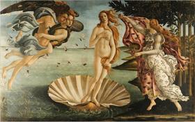 Pôster o nascimento de vênus, 1485 sandro botticelli coleção pintores universais Pôster o nascimento de vênus, 1485 sandro botticelli coleção pintores universais