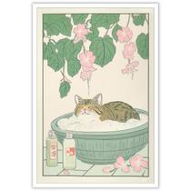 Pôsteres de tela: gato malhado japonês na banheira, arte de parede 40x60cm