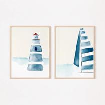 Pôsteres De Verão Em Estilo Aquarela Azul, Sem Moldura, 2 Peças, Decoração Moderna Para Parede De