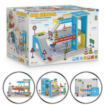 Posto e Garagem para Carrinhos Brinquedo Infantil em Madeira