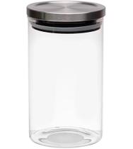 Pote 1 Litro 17,5cm Vidro Hermético Com Tampa Inox