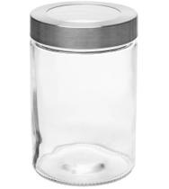 Pote 1,290L de Vidro Com Tampa Prata Com Visor Acrílico