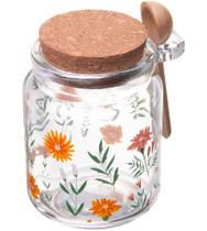 Pote 240ml Redondo De Vidro Com Tampa E Colher De Bambu Flora