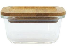 Pote 320ml de Vidro com Tampa de Bambu Quadrado Raso - Oikos Pote 320ml de Vidro com Tampa de Bambu Quadrado Raso - Oikos