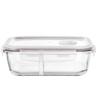 Pote 640ml 13x17,7x6cm Hermético Retangular Em Vidro Borossilicato Com Tampa E Divisória