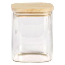 Pote 700ml Mantimento Quadrado Vidro Tampa De Bambu Novicasa