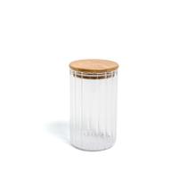 Pote 800ml de vidro canelado com tampa de bambu de mantimento - Oikos Pote 800ml de vidro canelado com tampa de bambu de mantimento - Oikos