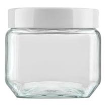 Pote 800ml Recipiente De Vidro Liso Invicta Quadrado Branco