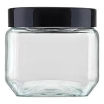Pote 800ml Recipiente De Vidro Liso Invicta Quadrado Preto