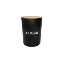 Pote Açucar Porta Mantimento Aço Preto Tampa Bambu Lata 1,4L Pote Açucar Porta Mantimento Aço Preto Tampa Bambu Lata 1,4L