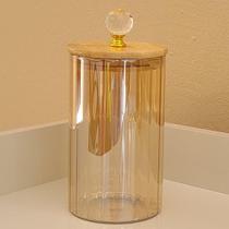 Pote Ambar Canelado de Vidro com Tampa Bambu CRISTAL 750ML cozinha porta tempero