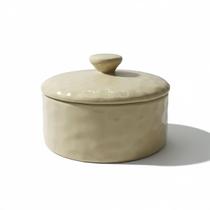 Pote Baixo Cerâmica Stoneware Tampa Bambu 570ml Craft