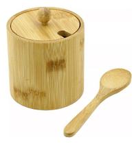 Pote Bambu Tampa Colher Açucareiro Saleiro Porta Temperos
