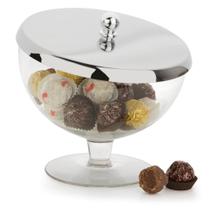 Pote Bomboniere Vidro Com Tampa Inox Balas Doces Chocolate Organizador Decoração Bancada Casa - FORMA UTILIDADES