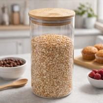 Pote Borossilicato Tampa Bambu Comida Alimento Vasilha Recipiente Guarda Conserva Armazena Grão