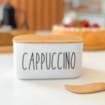 Pote branco para Cappuccino com tampa de bambu 650ml