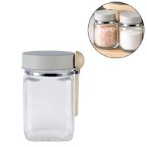 Pote c/ Colher Tempero Acucar Sal 260ml Quadrado Vidro Malone Pote c/ Colher Tempero Acucar Sal 260ml Quadrado Vidro Malone